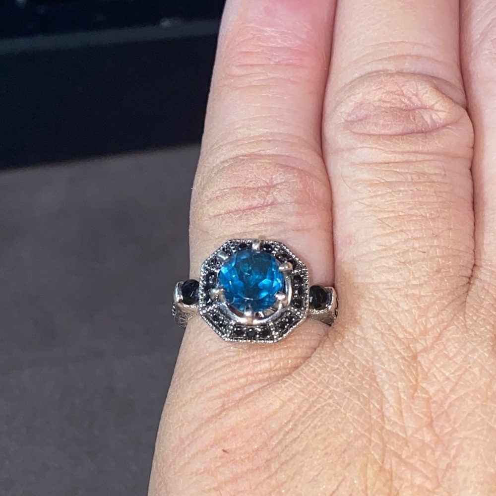 London Blue Topaz w/ Black Spinel Fortress Ring